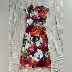 Vintage Cache Vibrant Floral Keyhole Midi Dress